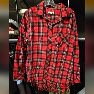 beachlunchlounge Red Plaid Women's Button Down Shirt